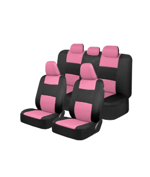 Kit Cubreasiento Negro Y Rosado Con Cubre Volante Y Protector De Cinturon