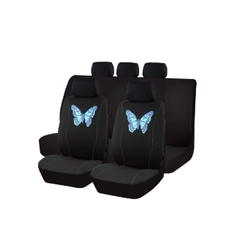 Cubreasiento Negro Mariposa Azul De Tela 9 Piezas